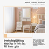 Dressing Table LED Makeup Mirror Stool Set Vanity Desk With Drawer Lighted