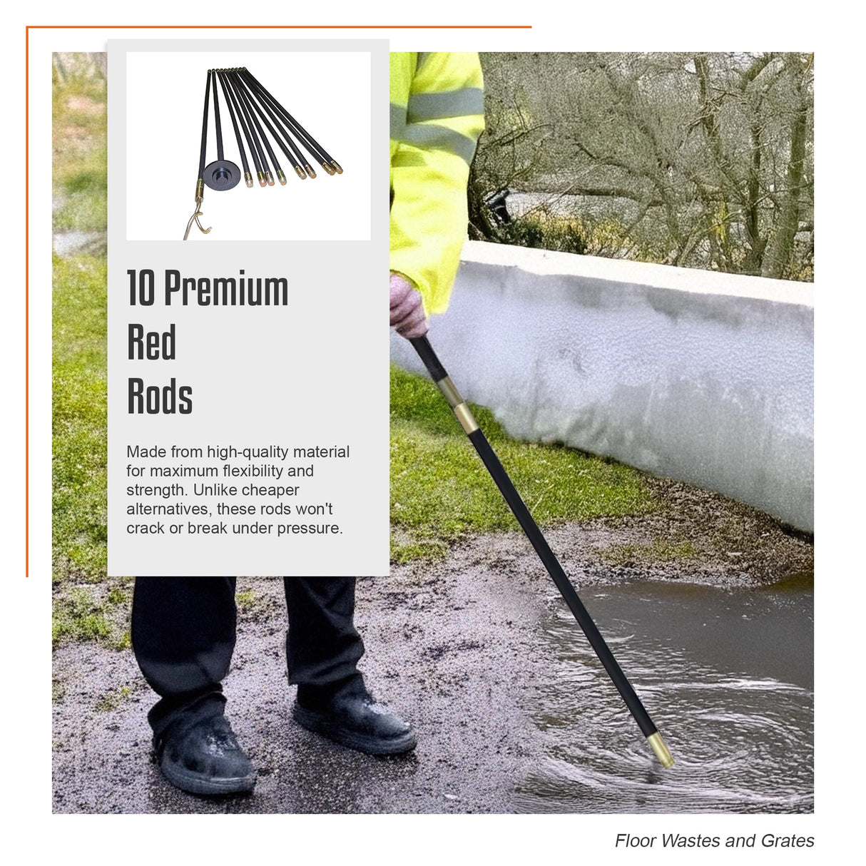 9m Drain Rod Set Kit Plunger Worm Scraper Cleaning Rods Rodding Carry Bag