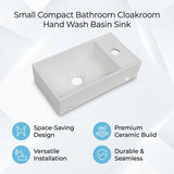 Small Compact Bathroom Cloakroom Hand Wash Basin Sink Ceramic Wall Hung - Close-Up Angle