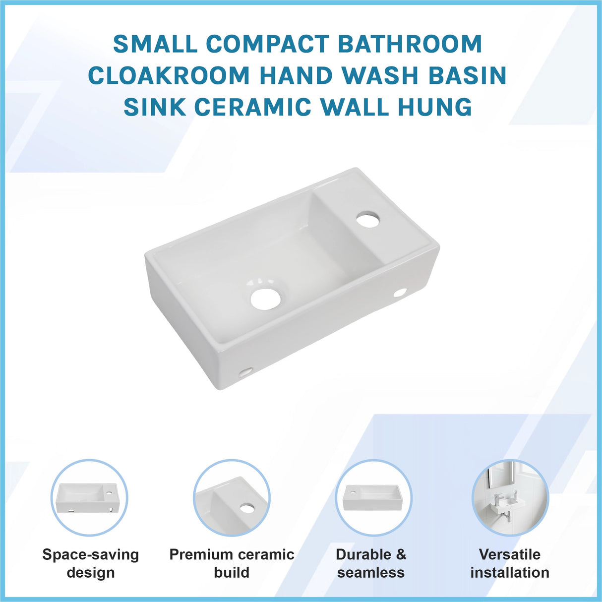 Small Compact Bathroom Cloakroom Hand Wash Basin Sink Ceramic Wall Hung