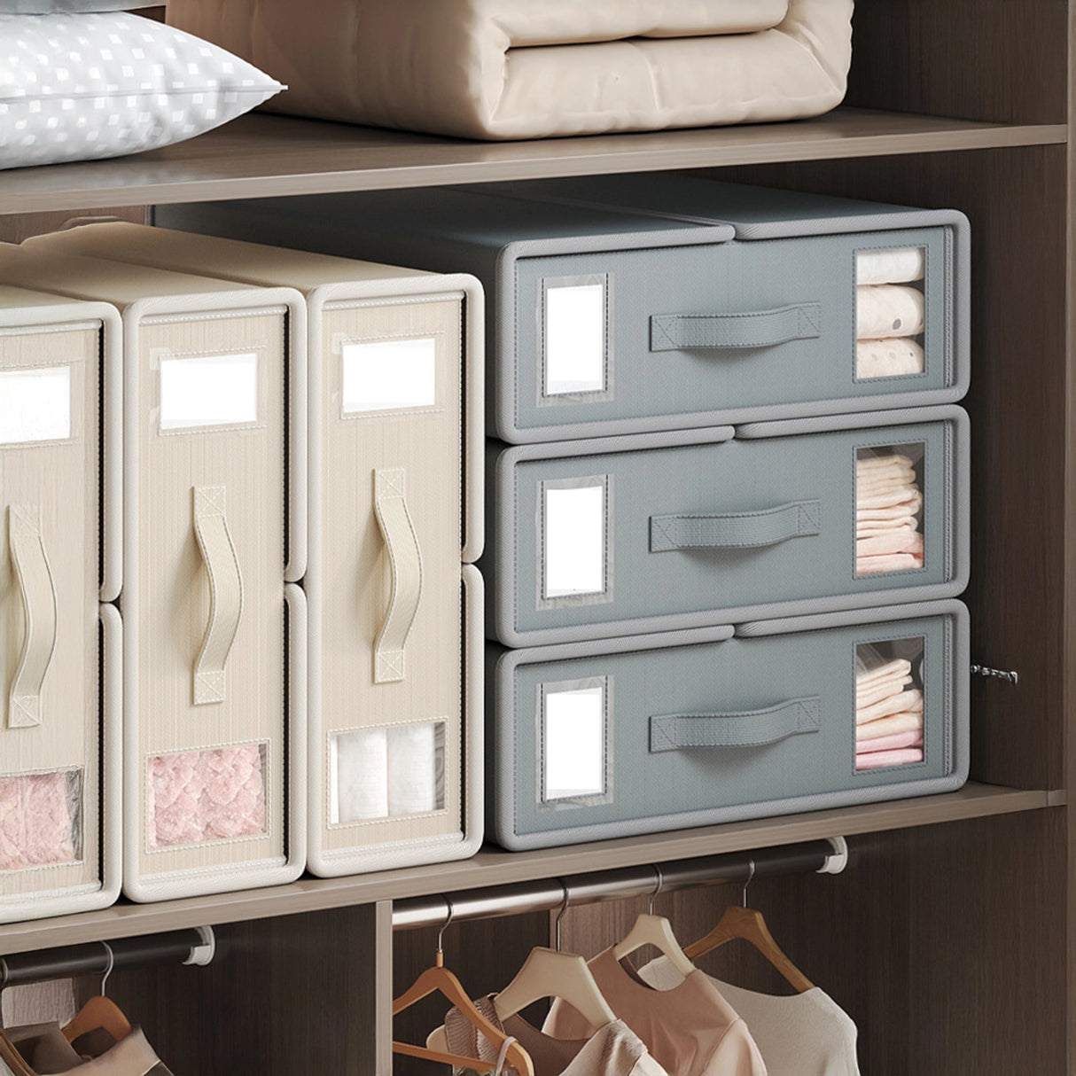 4PCS Foldable Bed Sheet Set Organizer Fabric Storage Bins with Handle Storage Box