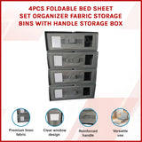 4PCS Foldable Bed Sheet Set Organizer Fabric Storage Bins with Handle Storage Box