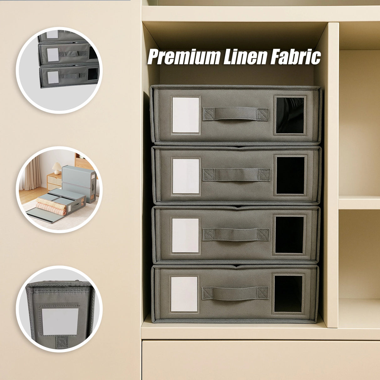 4PCS Foldable Bed Sheet Set Organizer Fabric Storage Bins with Handle Storage Box