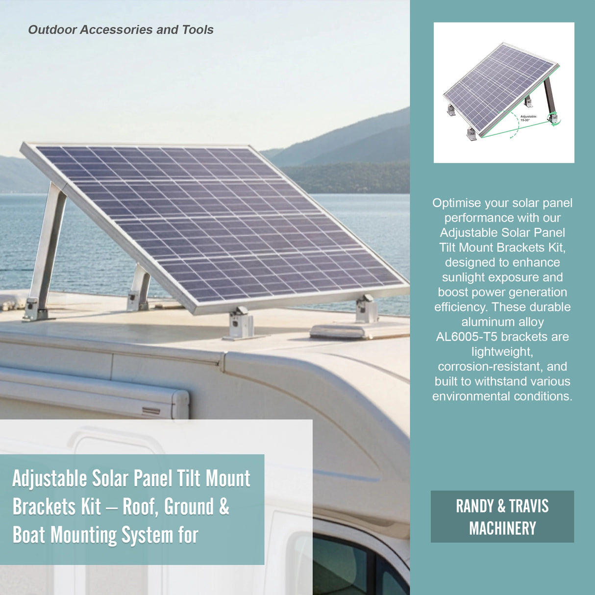 Adjustable Solar Panel Tilt Mount Brackets Kit &ndash; Roof, Ground & Boat Mounting System for Secure Installation