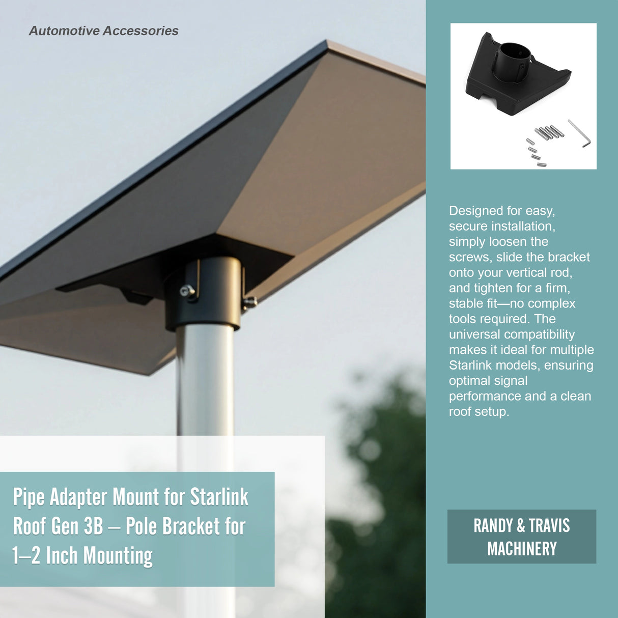 Pipe Adapter Mount for Starlink Roof Gen 3B &ndash; Pole Bracket for 1&ndash;2 Inch Mounting
