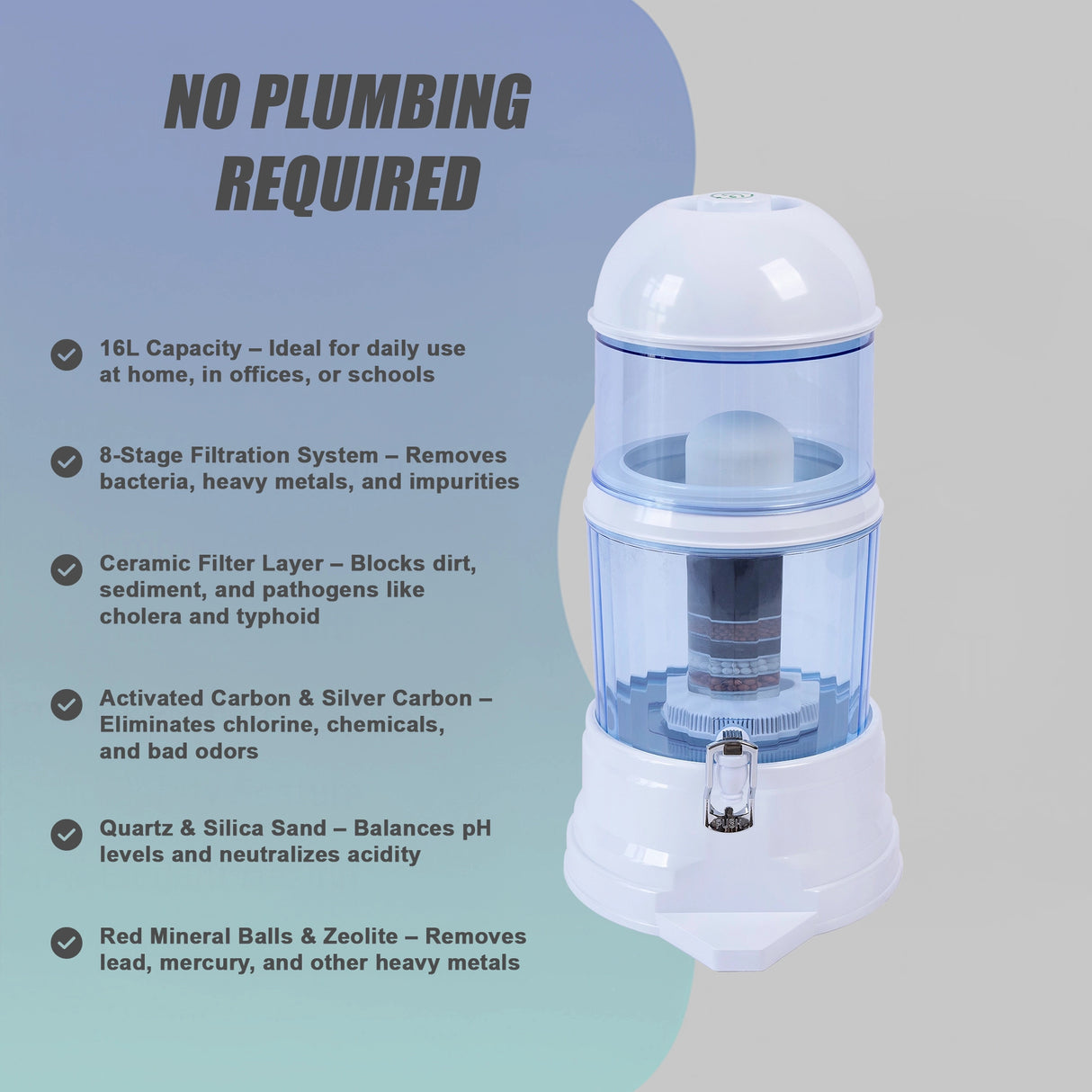 16L Benchtop Water Filter Dispenser &ndash; Ceramic Filtration System