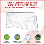 3.6m x 1.8m Portable Soccer Goal Net Steel Post Frame Backyard Football Training Set