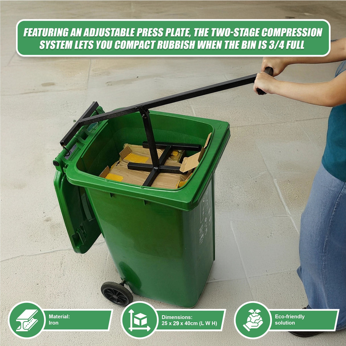 Wheelie Bin Compactor Manual Press Household Rubbish Trash Recycling Bins