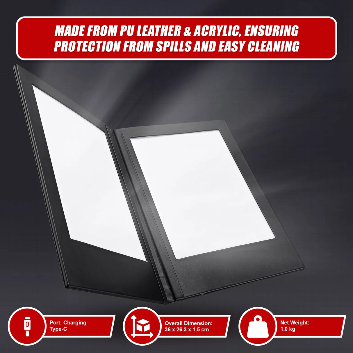LED Back Lit Light Menu Holder Cover Folding Double Panel