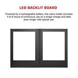 LED Back Lit Light Menu Holder Cover Folding Double Panel - Low Angle