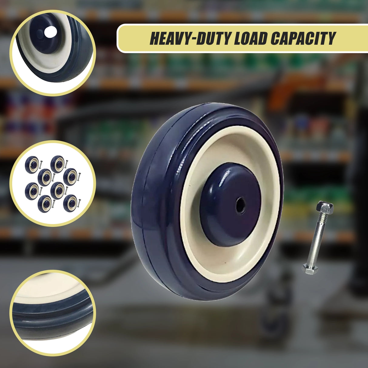 8 x 5" Diameter Wheels Nuts and Bolts included
