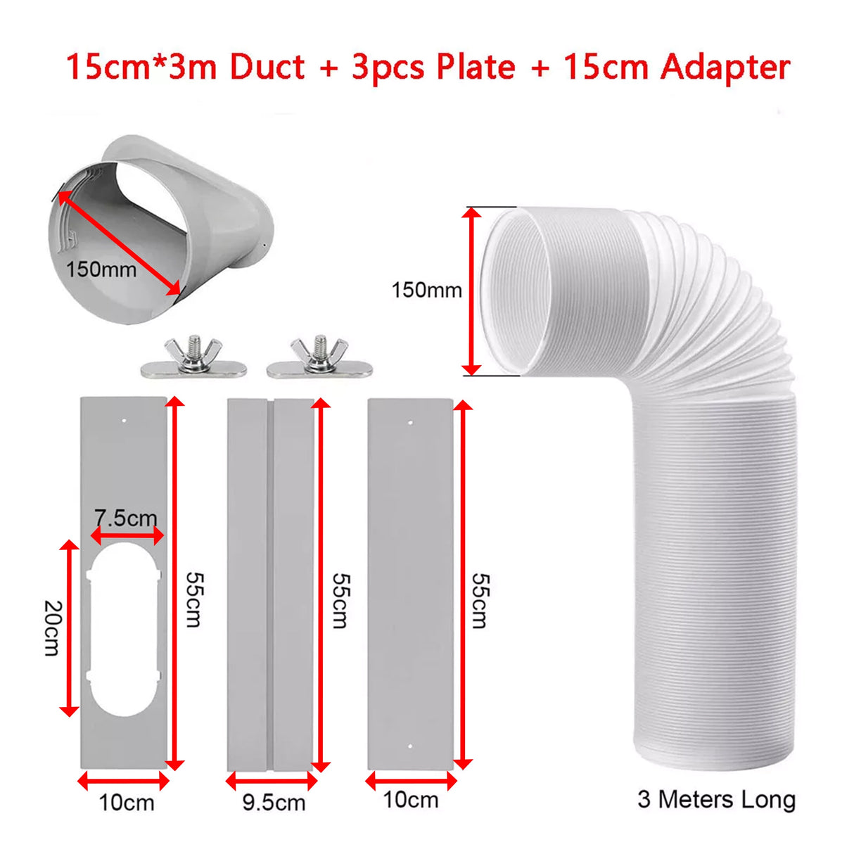 Portable Air Conditioner Window Kit &ndash; Exhaust Hose Adaptor Pipe & Slide Plate