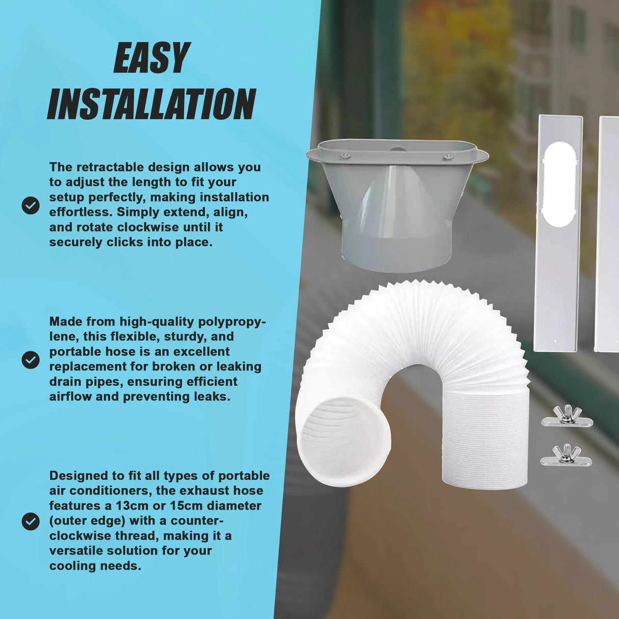 Portable Air Conditioner Window Kit &ndash; Exhaust Hose Adaptor Pipe & Slide Plate