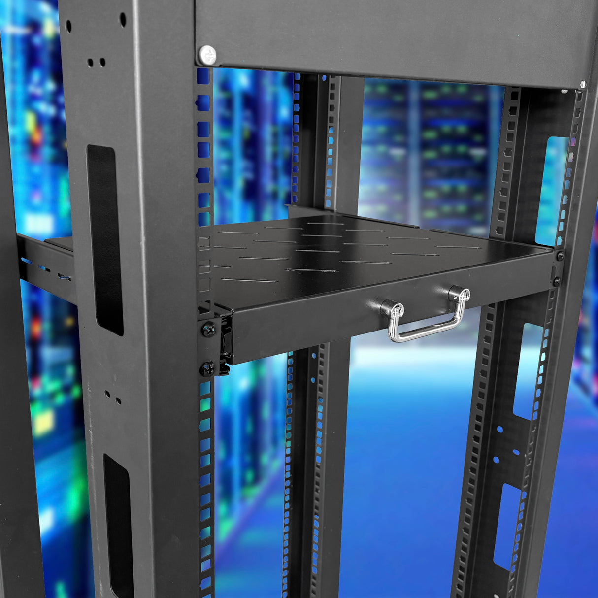 Sliding Rack Server Shelf 1U 19" 4 Post Mount &ndash; Adjustable 15" to 22" Rack Tray
