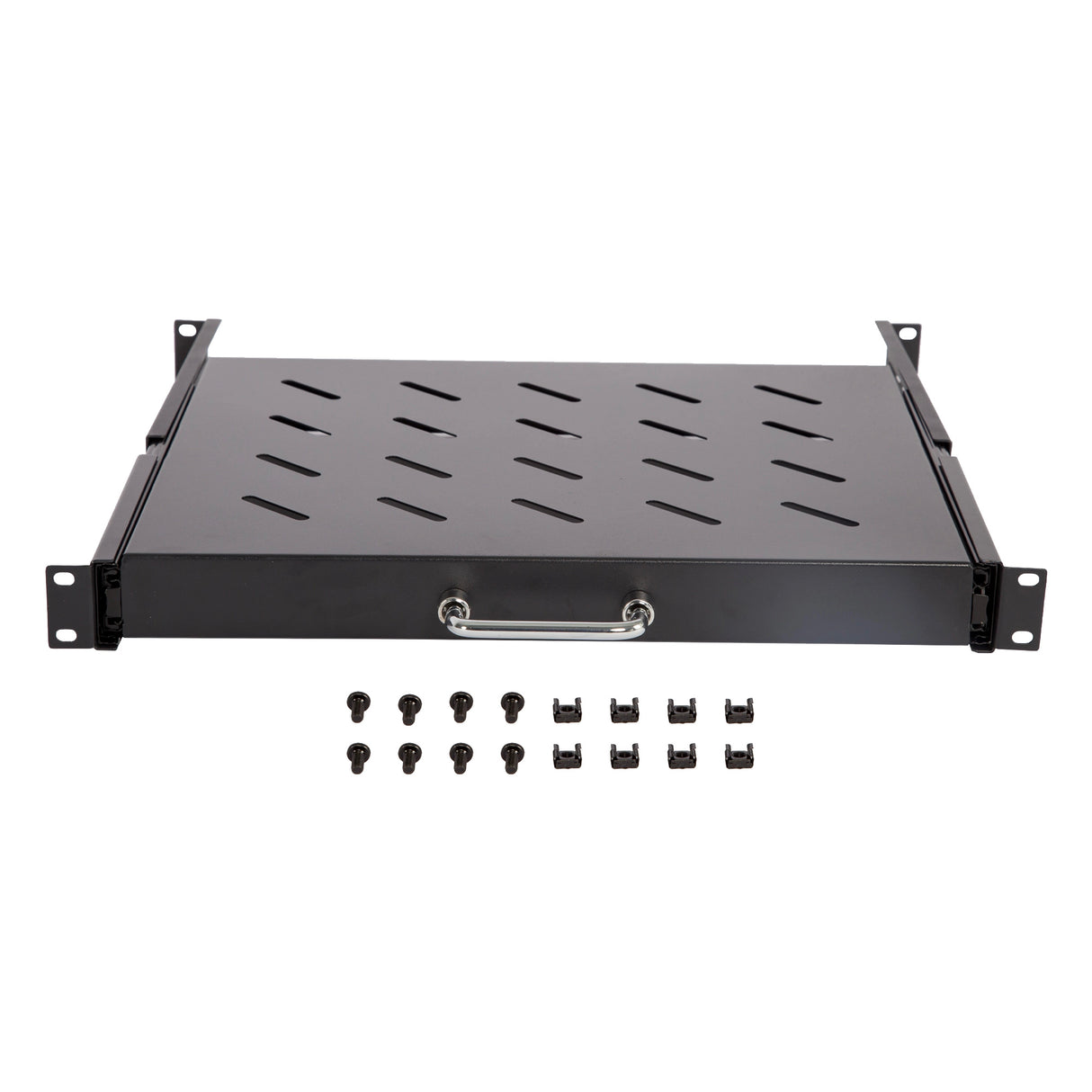 Sliding Rack Server Shelf 1U 19" 4 Post Mount &ndash; Adjustable 15" to 22" Rack Tray