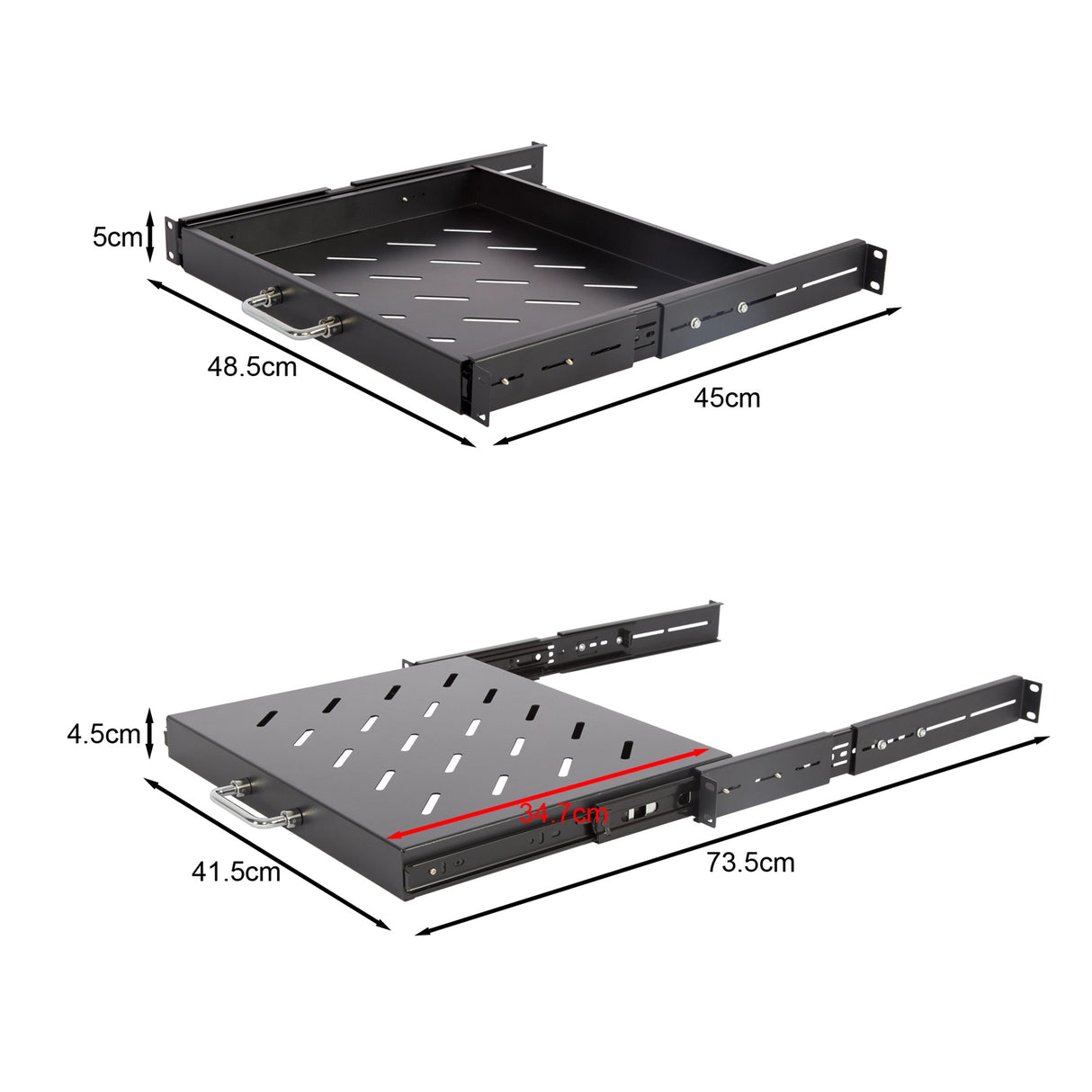 Sliding Rack Server Shelf 1U 19" 4 Post Mount &ndash; Adjustable 15" to 22" Rack Tray