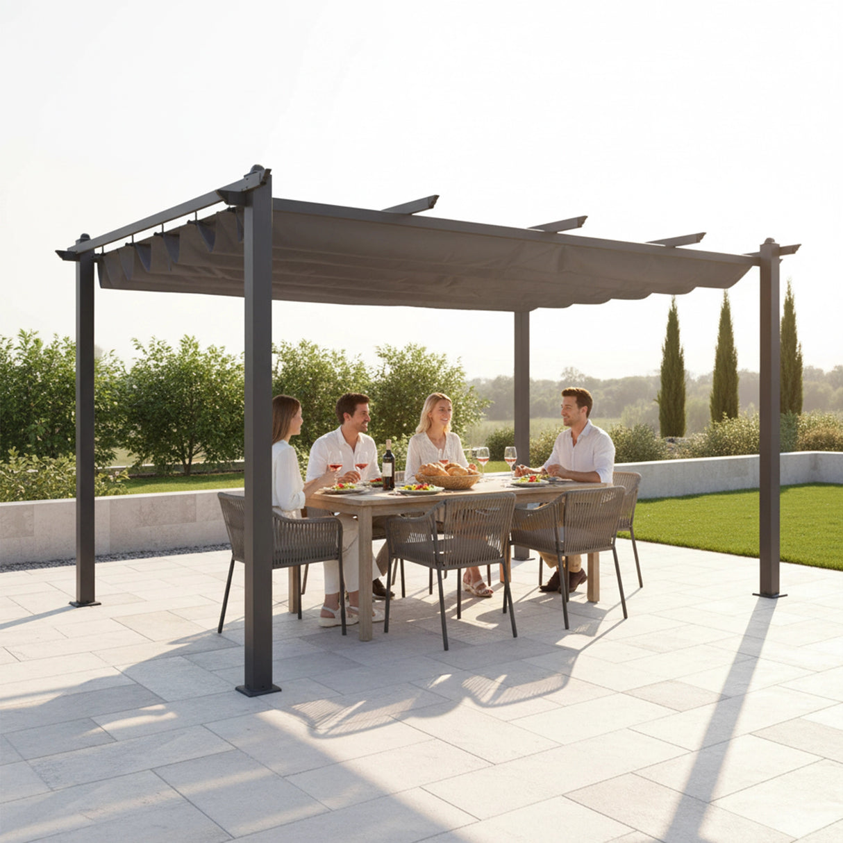 3x4M Aluminium Pergola Marquee with Retractable Roof &ndash; Garden Canopy