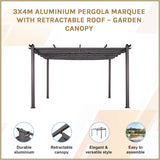 3x4M Aluminium Pergola Marquee with Retractable Roof &ndash; Garden Canopy