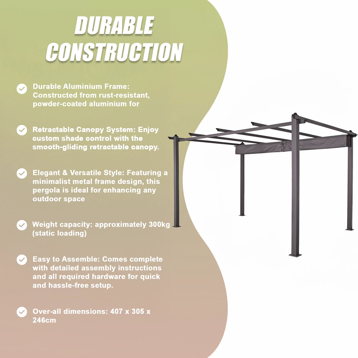 3x4M Aluminium Pergola Marquee with Retractable Roof &ndash; Garden Canopy