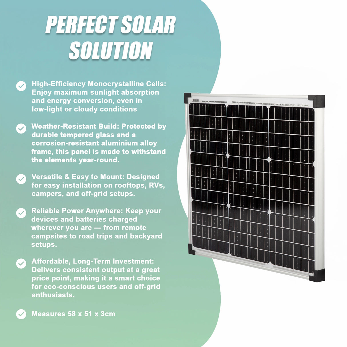 50W 12V Monocrystalline Solar Kit &ndash; PV Charger Panel for Off-Grid & RV