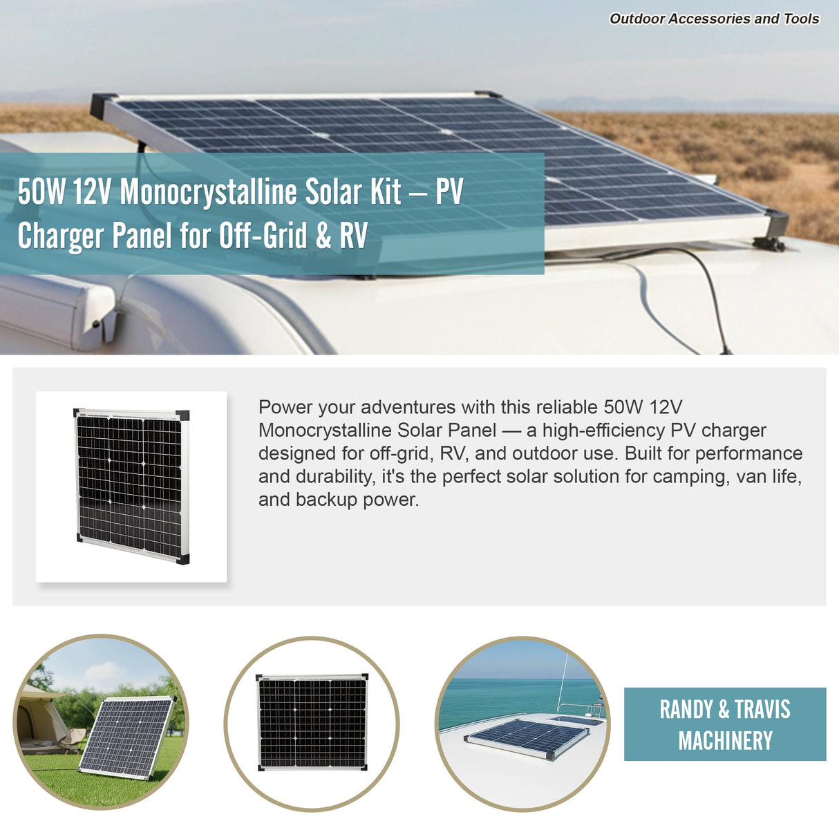 50W 12V Monocrystalline Solar Kit &ndash; PV Charger Panel for Off-Grid & RV