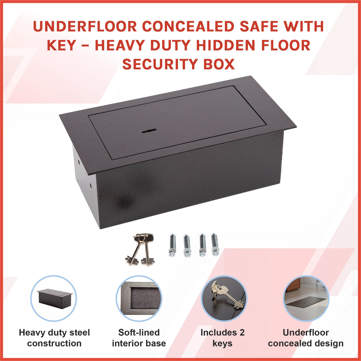 Underfloor Concealed Safe with Key &ndash; Heavy Duty Hidden Floor Security Box