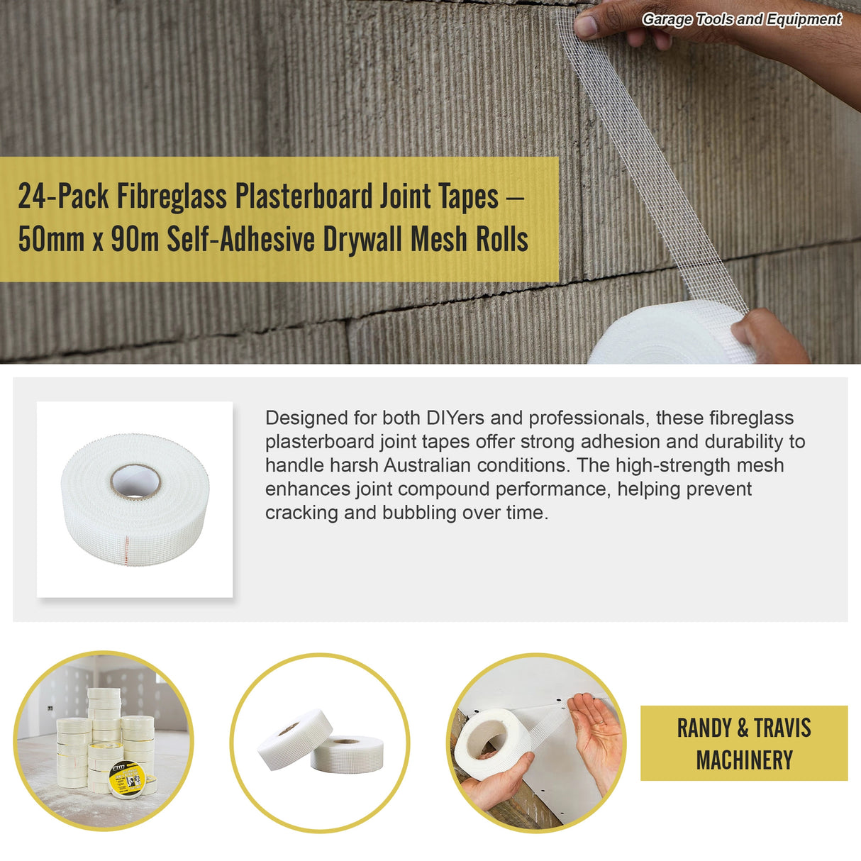 24-Pack Fibreglass Plasterboard Joint Tapes &ndash; 50mm x 90m Self-Adhesive Drywall Mesh Rolls