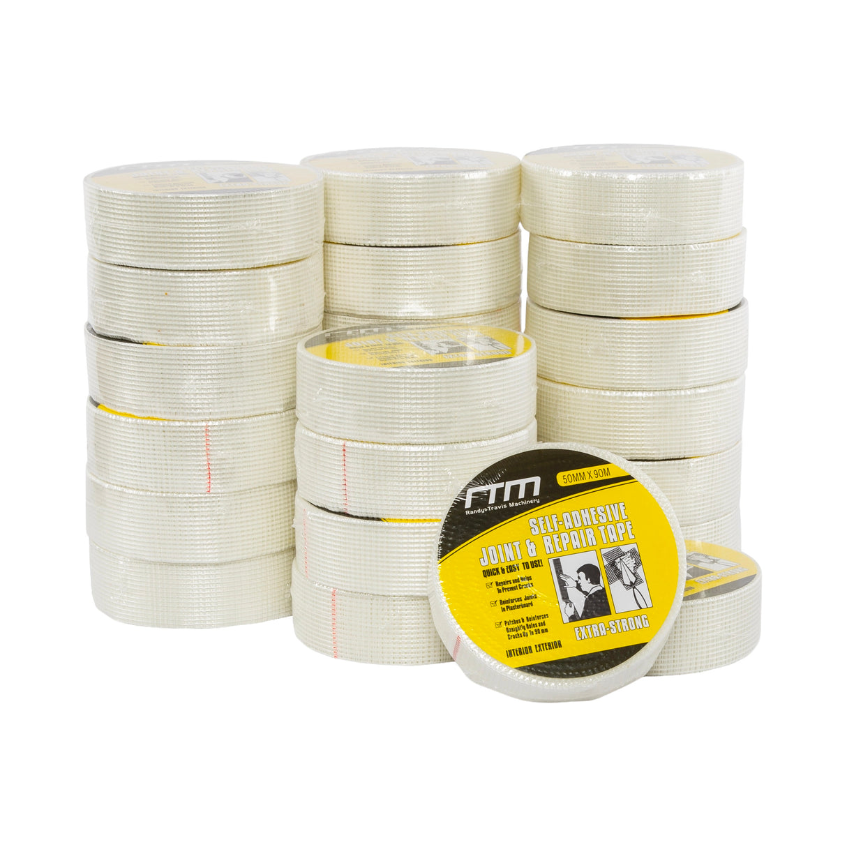 24-Pack Fibreglass Plasterboard Joint Tapes &ndash; 50mm x 90m Self-Adhesive Drywall Mesh Rolls