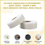 24-Pack Fibreglass Plasterboard Joint Tapes &ndash; 50mm x 90m Self-Adhesive Drywall Mesh Rolls - Rear View
