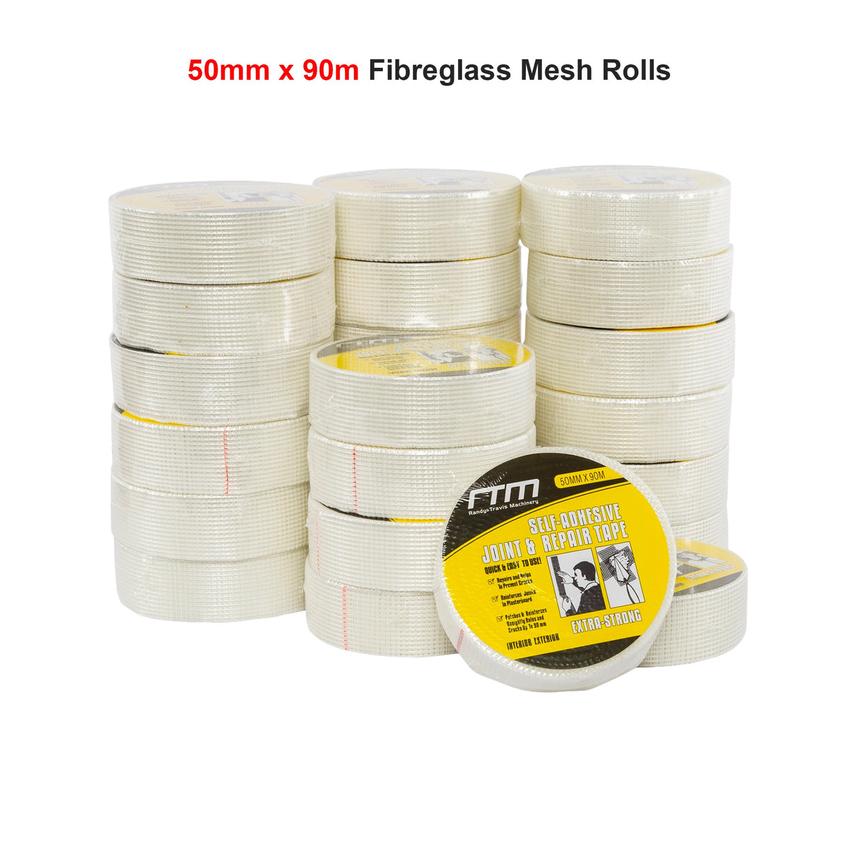 24-Pack Fibreglass Plasterboard Joint Tapes &ndash; 50mm x 90m Self-Adhesive Drywall Mesh Rolls