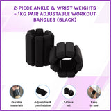 2-Piece Ankle & Wrist Weights &ndash; 1kg Pair Adjustable Workout Bangles (Black)