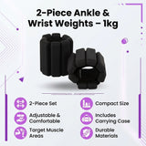 2-Piece Ankle & Wrist Weights &ndash; 1kg Pair Adjustable Workout Bangles (Black) - Extra Image