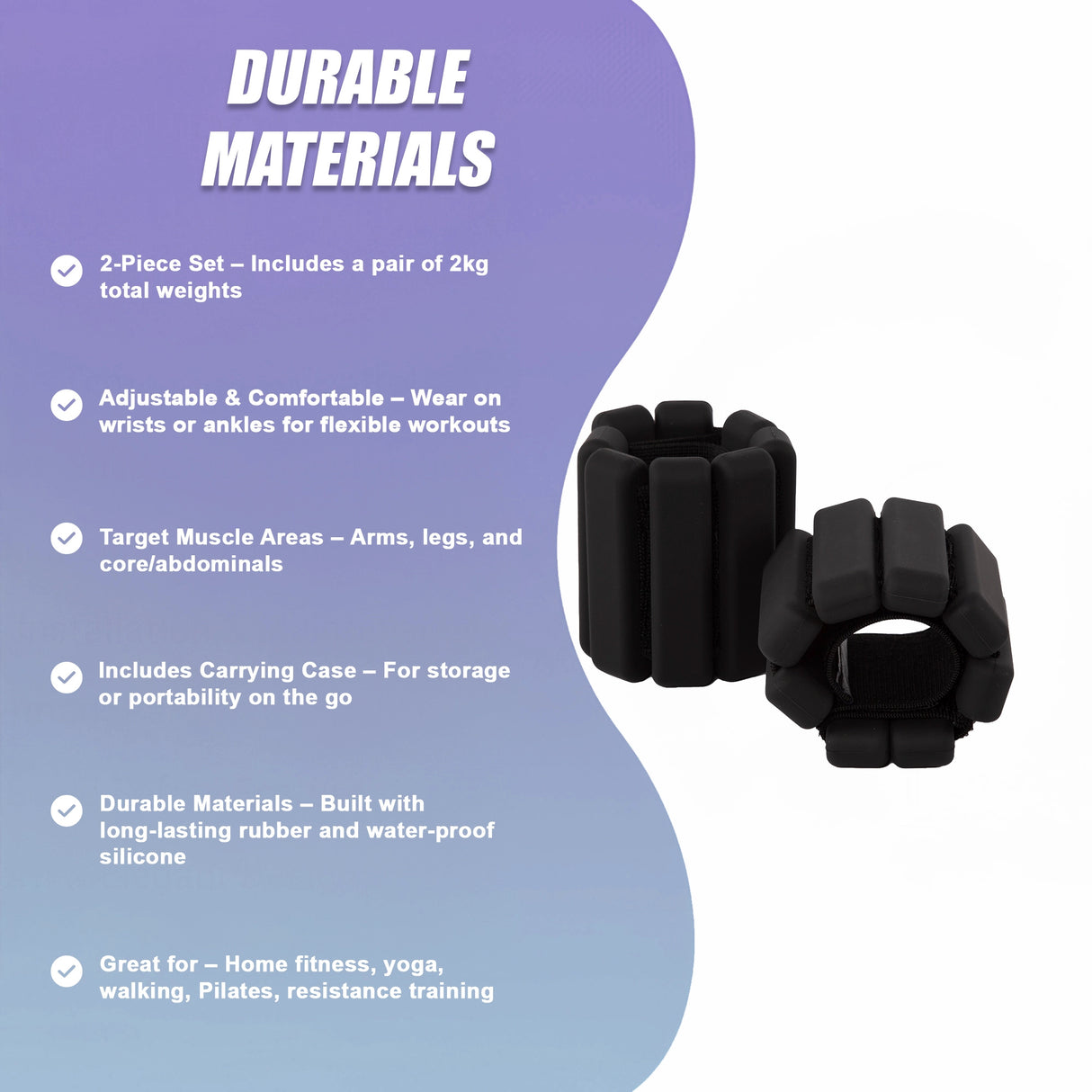 2-Piece Ankle & Wrist Weights &ndash; 2kg Pair Adjustable Workout Bangles (Black)