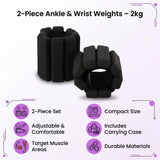 2-Piece Ankle & Wrist Weights &ndash; 2kg Pair Adjustable Workout Bangles (Black) - Extra Image