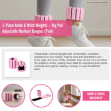 2-Piece Ankle & Wrist Weights &ndash; 1kg Pair Adjustable Workout Bangles (Pink) - Extra Image