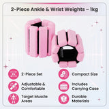 2-Piece Ankle & Wrist Weights &ndash; 1kg Pair Adjustable Workout Bangles (Pink)
