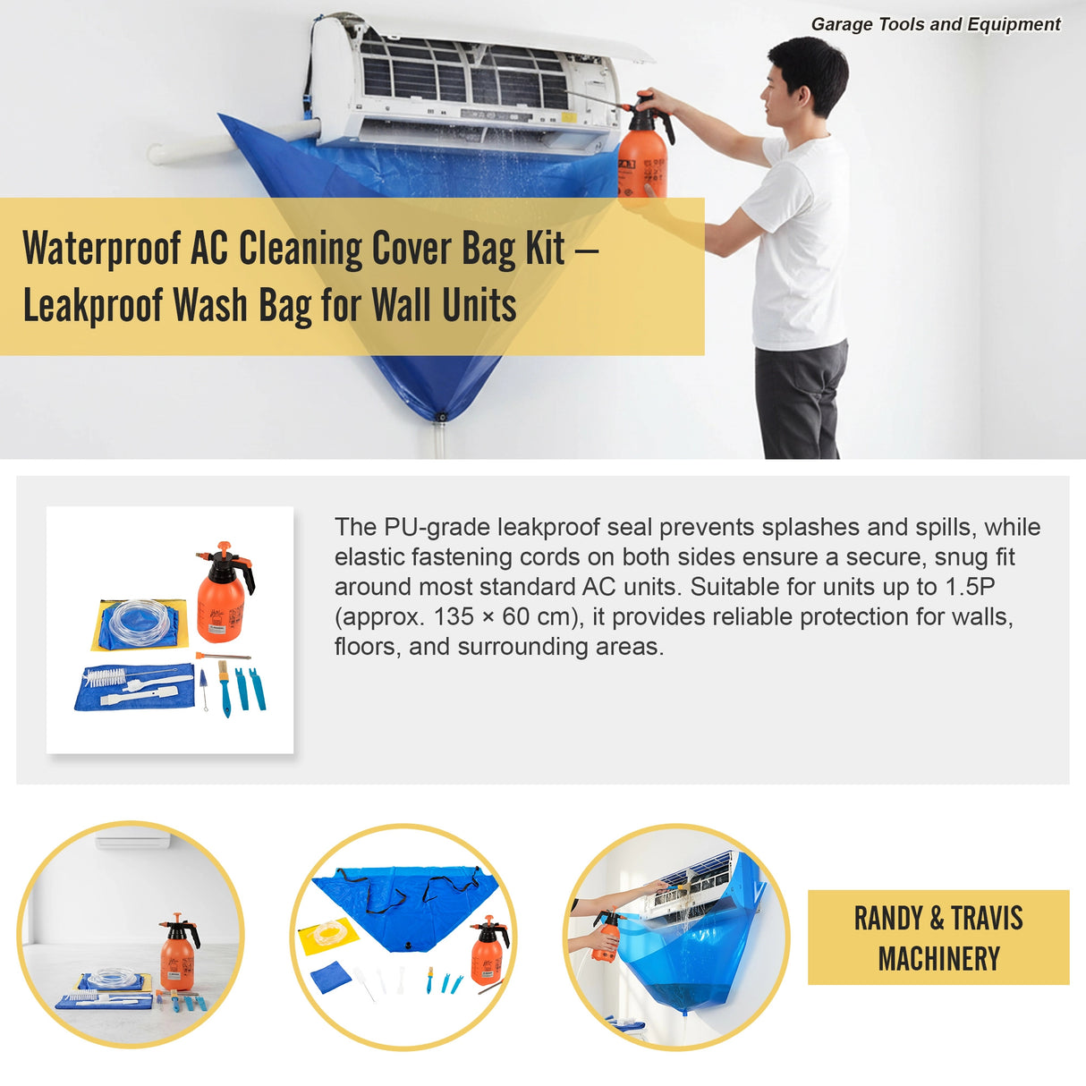 Waterproof AC Cleaning Cover Bag Kit &ndash; Leakproof Wash Bag for Wall Units