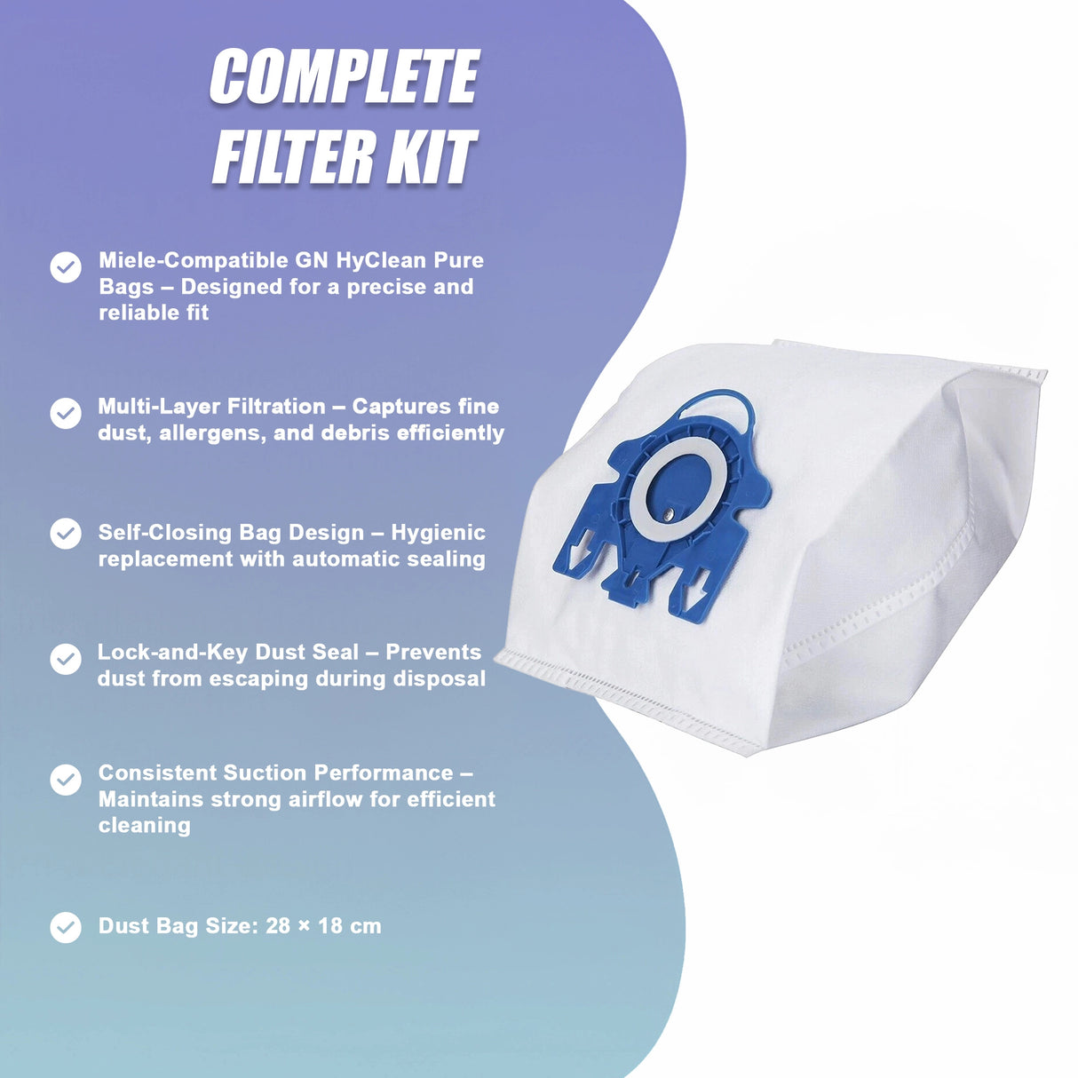 8 x GN HyClean Pure Vacuum Bags &ndash; Miele Compatible Dust Bags