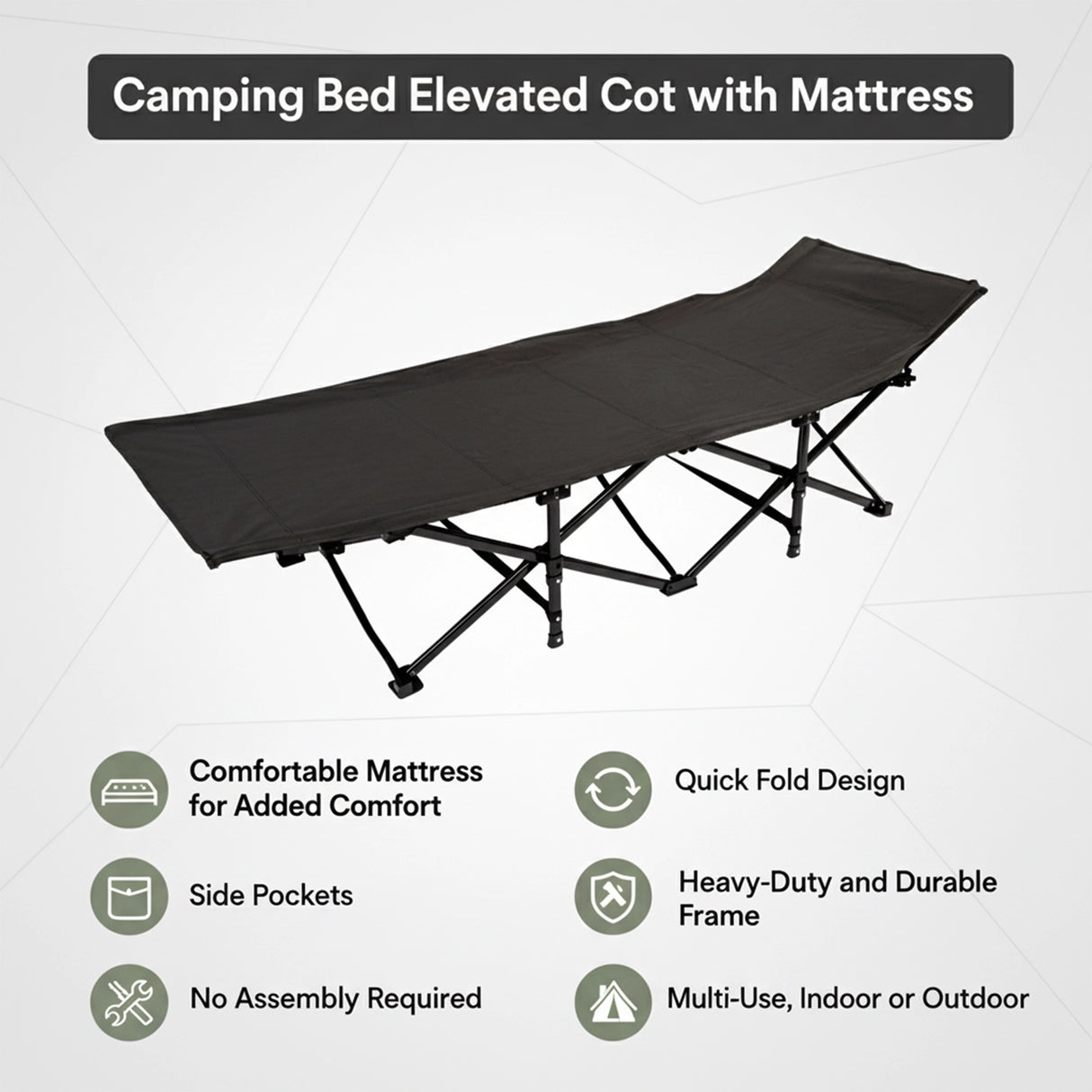 Camping Bed Elevated Cot with Mattress Foldable Outdoor Adult Sleeping