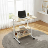 Height Adjustable Rolling Overbed Table 60cm Mobile Computer Desk