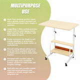 Height Adjustable Rolling Overbed Table 60cm Mobile Computer Desk