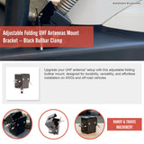 Adjustable Folding UHF Antennas Mount Bracket &ndash; Black Bullbar Clamp - Rear View
