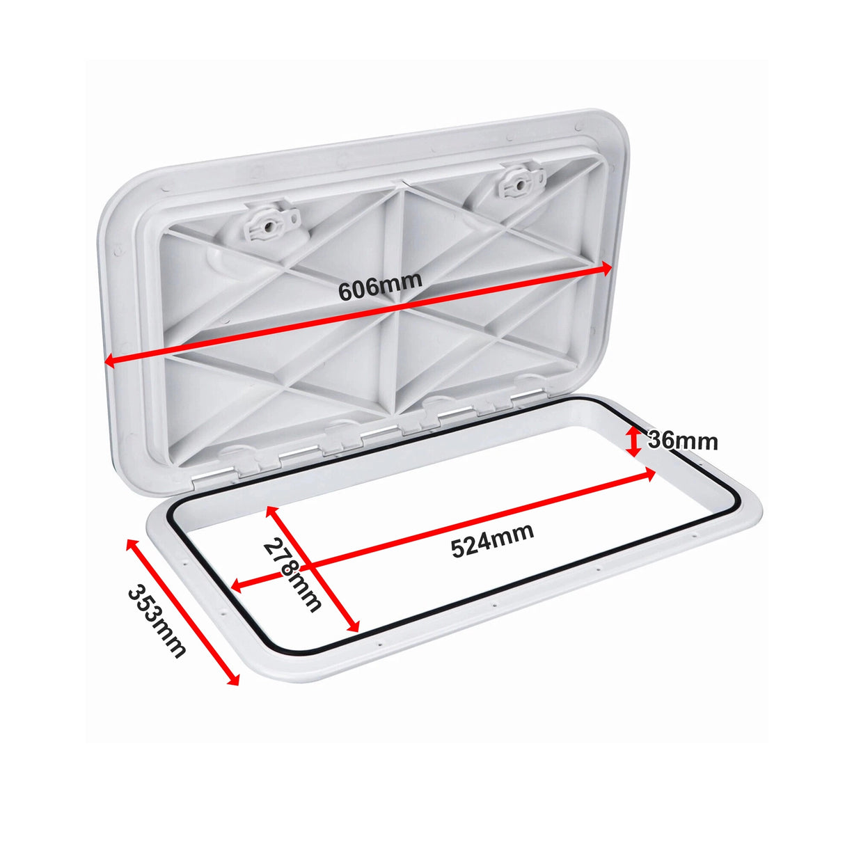 606 x 353mm White Boat Access Hatch &ndash; Marine Deck Inspection Lid for Boat, Yacht & RV Use