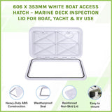 606 x 353mm White Boat Access Hatch &ndash; Marine Deck Inspection Lid for Boat, Yacht & RV Use