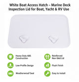 606 x 353mm White Boat Access Hatch &ndash; Marine Deck Inspection Lid for Boat, Yacht & RV Use - Low Angle