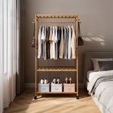 Wooden Clothes Rail with Shelves & Wheels &ndash; Open Wardrobe Rack Stand