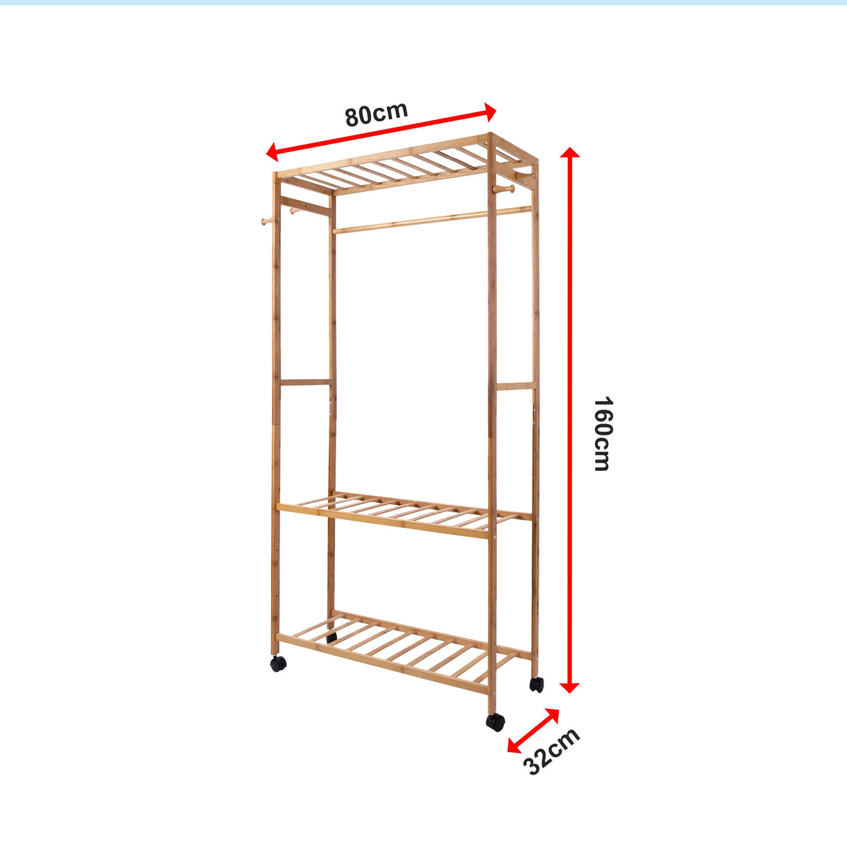 Wooden Clothes Rail with Shelves & Wheels &ndash; Open Wardrobe Rack Stand