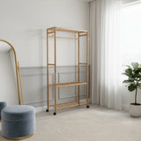 Wooden Clothes Rail with Shelves & Wheels &ndash; Open Wardrobe Rack Stand - Side View