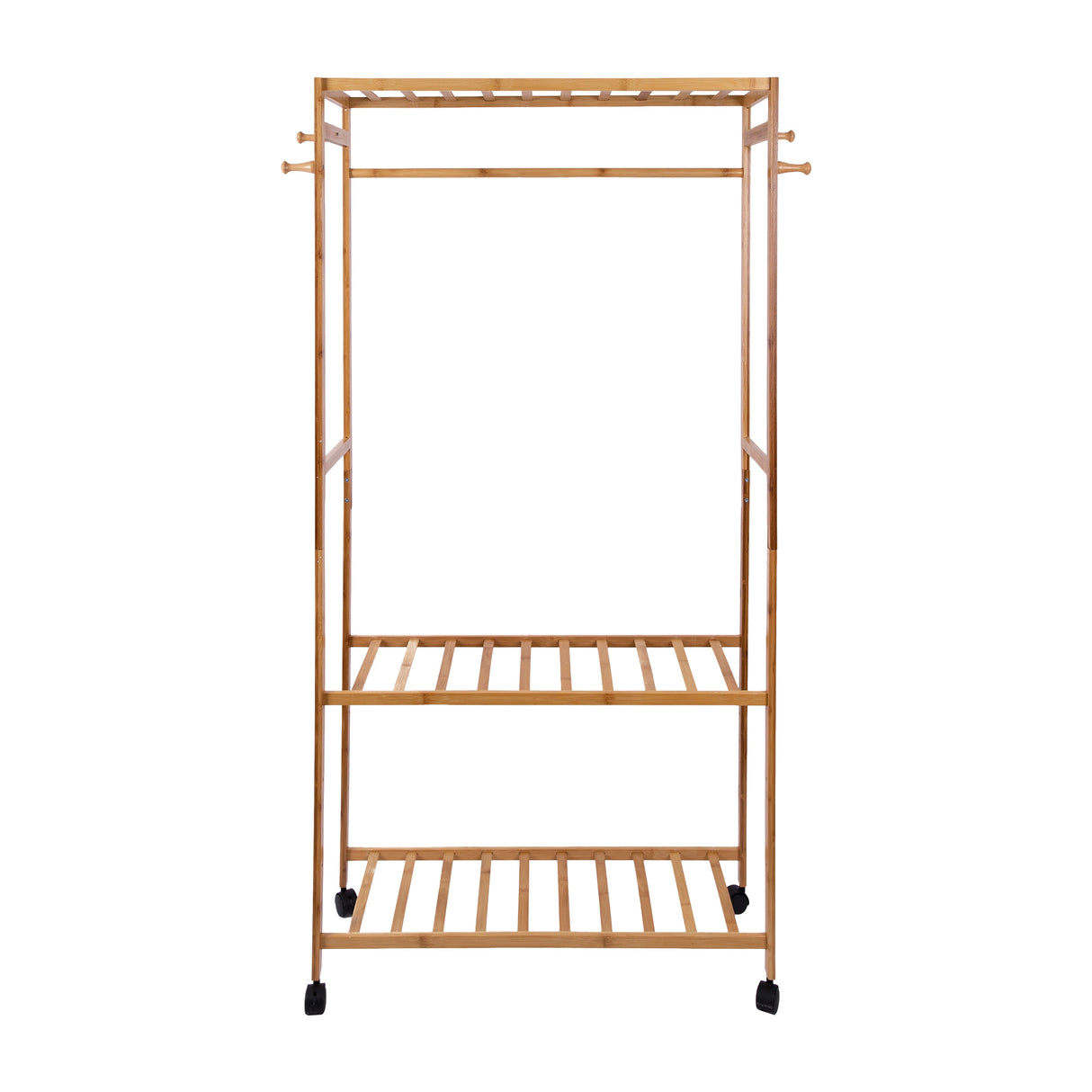 Wooden Clothes Rail with Shelves & Wheels &ndash; Open Wardrobe Rack Stand