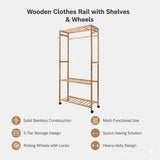 Wooden Clothes Rail with Shelves & Wheels &ndash; Open Wardrobe Rack Stand - Extra Image